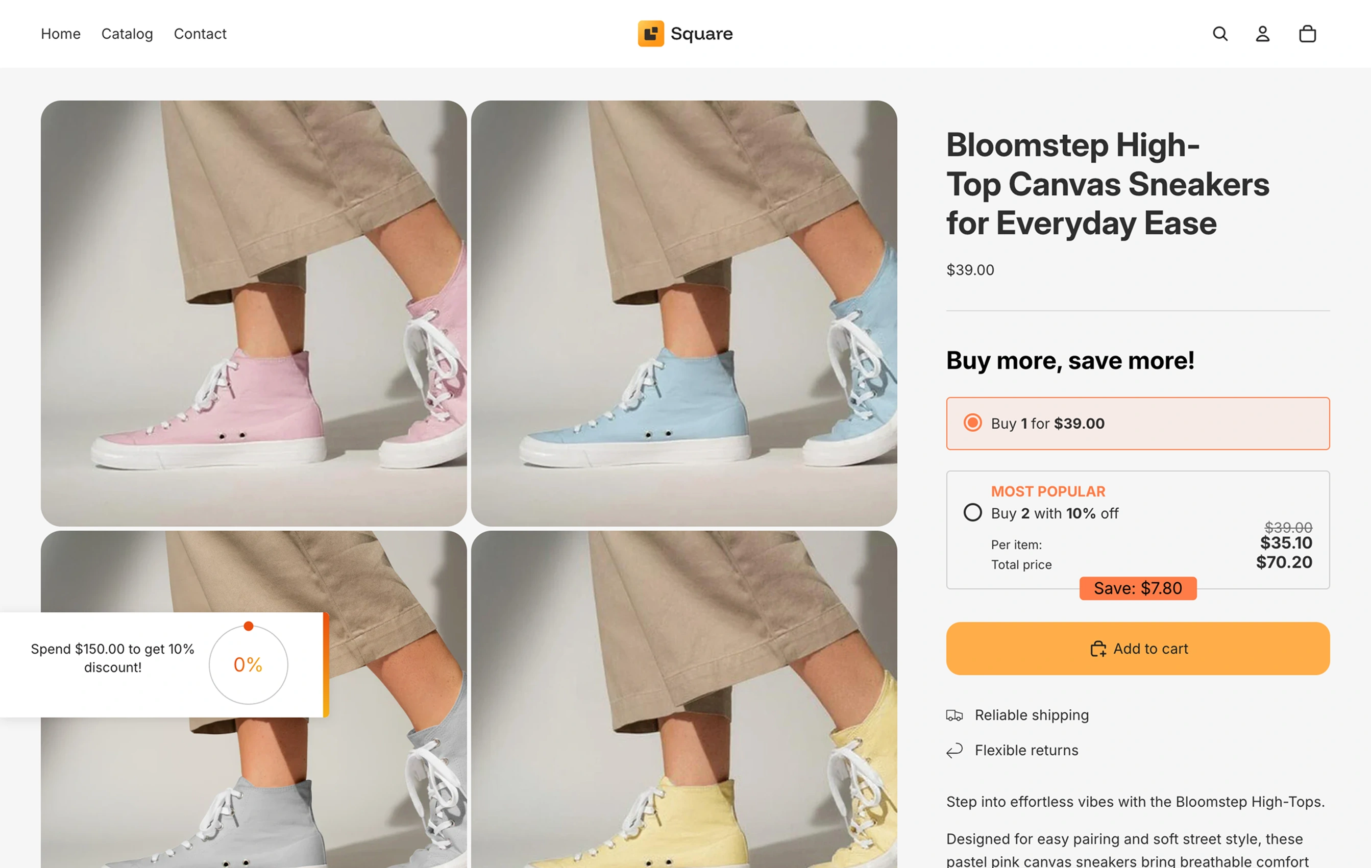 Upsell Engine demo store, product page screenshot