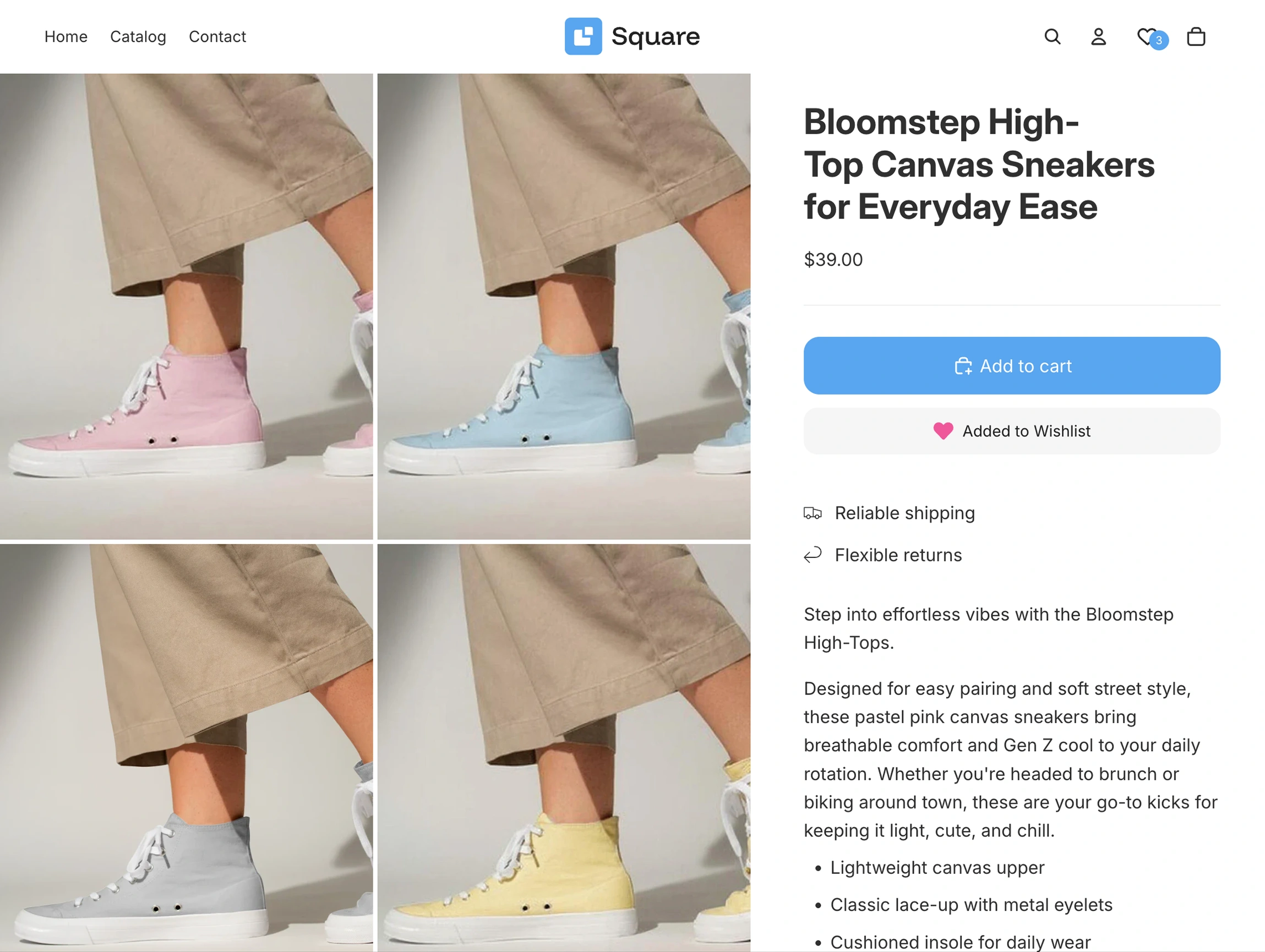 Wishlist demo store, product page screenshot